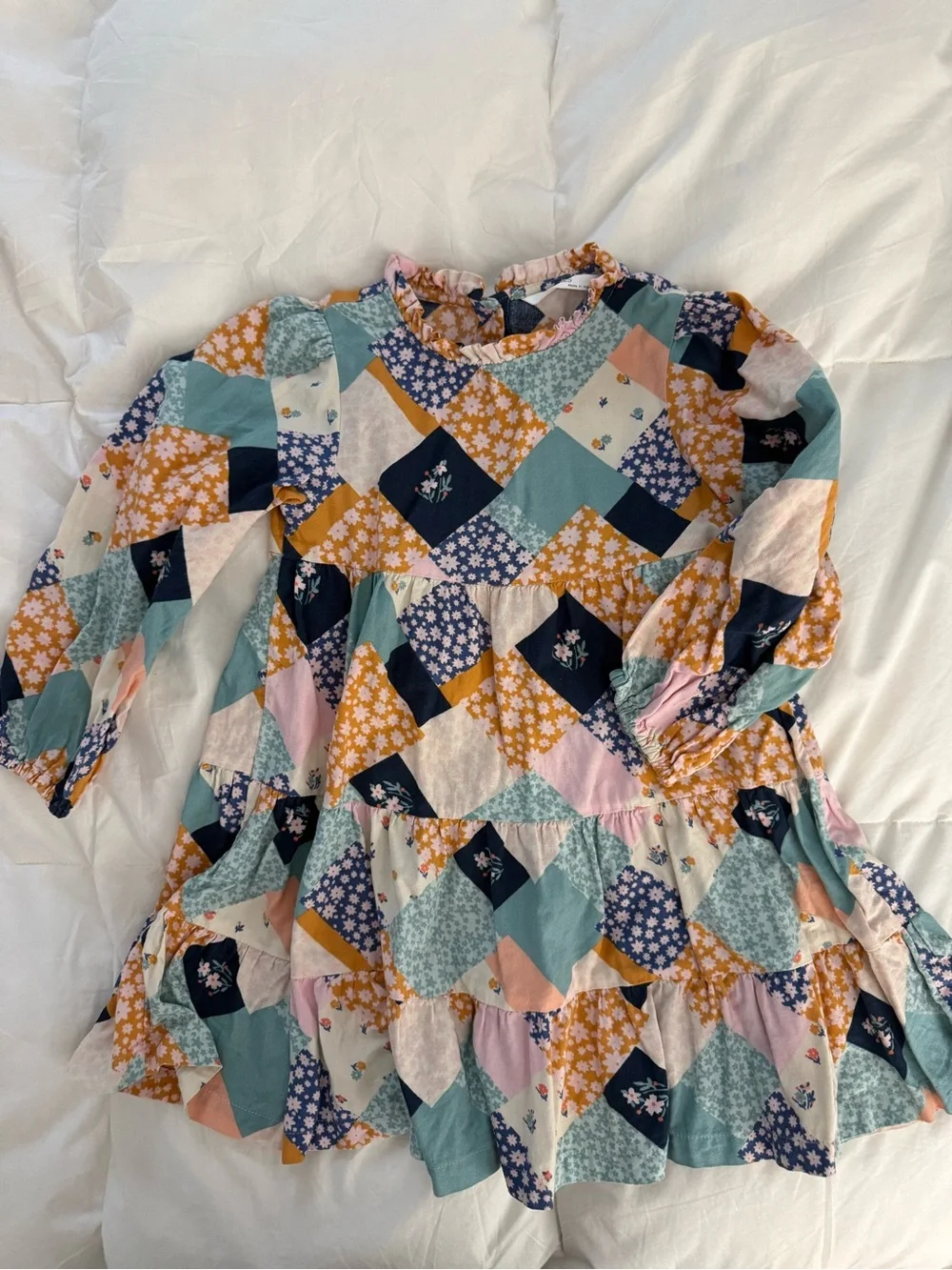 Marks & Spencer Patchwork Floral Tiered Dress - Navy, Mustard, Mint, Pink